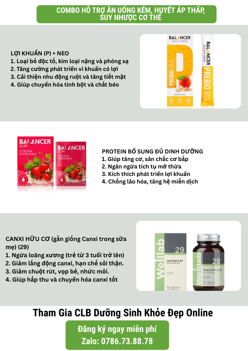 Combo hỗ trợ ăn uống kém, huyết áp thấp, suy nhược cơ thể thiên nhiên